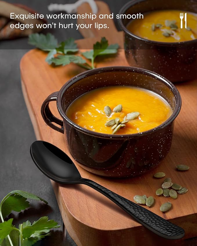 Hammered Silverware Set, Ollex 30PCS Black Flatware Set for 6 Mirror Finish Stainless Steel Eating Utensils Sets Include Forks Spoons and Knives Tableware Kitchen Cutlery Sets, Dishwasher Safe