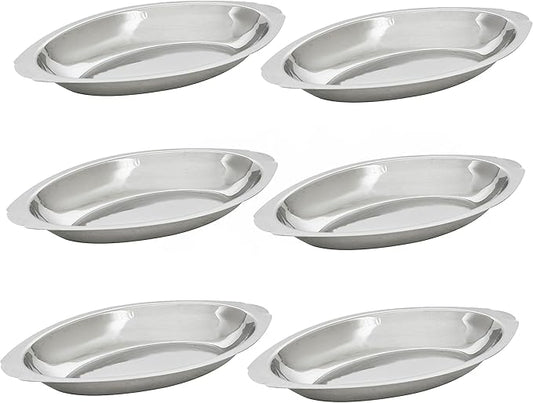 TrueCraftware-20 oz Stainless Steel Oval Au Gratin Dish 0.7mm Thickness Set of 6- Casserole Dish Banana Split Bowls Single Serving Casserole Dishes Small Individual Gratin Dish