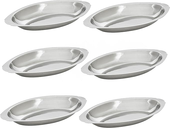 TrueCraftware-12 oz Stainless Steel Oval Au Gratin Dish 0.7mm Thickness Set of 6- Casserole Dish Banana Split Bowls Single Serving Casserole Dishes Small Individual Gratin Dish