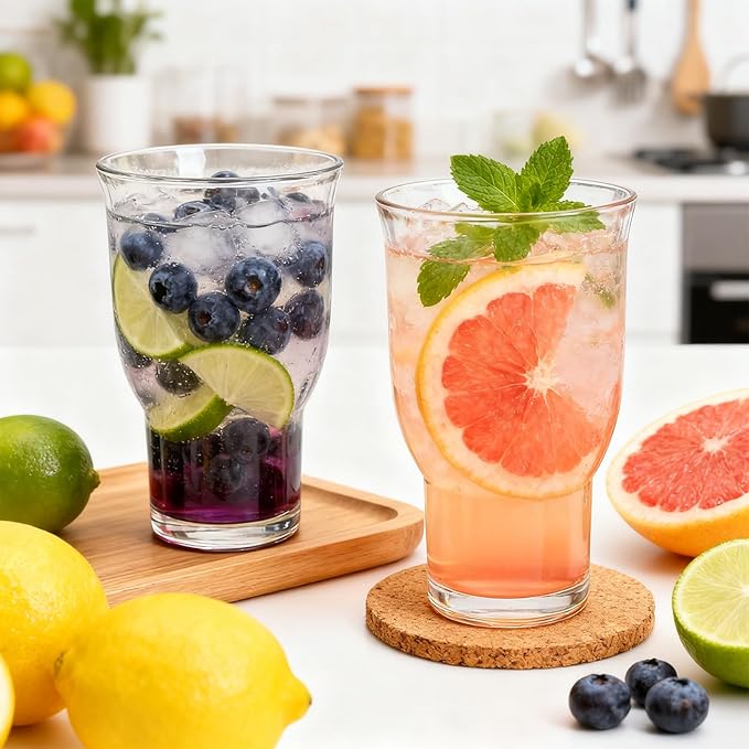 6 Piece Drinking Glasses, 15 Oz Iced Coffee Glasses Drinking Tumbler Set, Lead-free Highball Glass Cup Kitchen Glassware for Water, Juice, Beer, Beverage, Tea, Soda