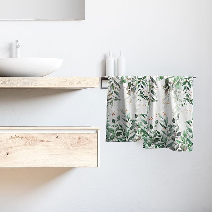 Imiss Eucalyptus Leaf Hand Towels Set of 2 Green Leaves Decorative Kitchen Dish Cloths 14.4 x 28.3 Inch Soft Small Fingertip Towel for Bathroom Hotel Gym Spa