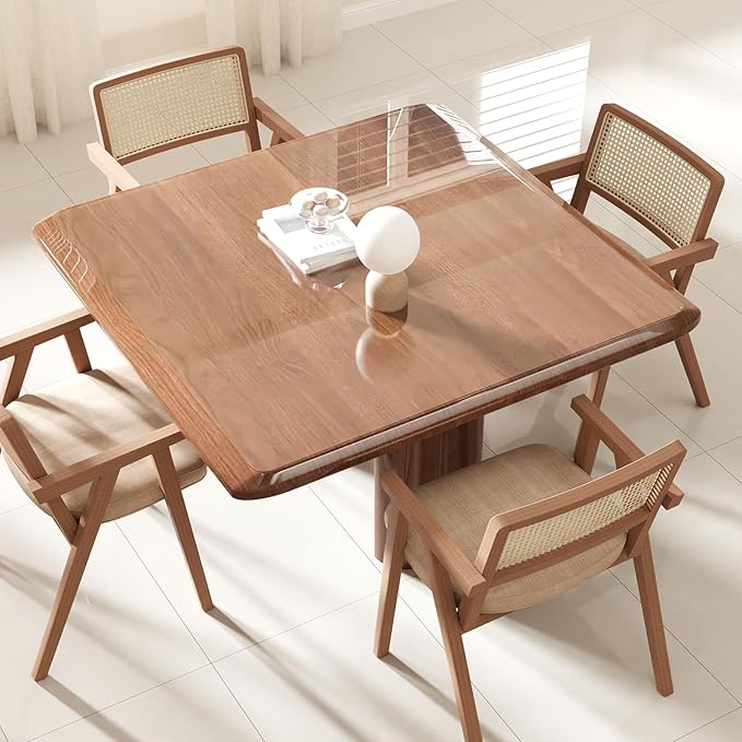 Crystal Clear Plastic Table Cover Protector, 54" x 54" Spill Resistant Easy Flat PVC Desk Pad Mat, 1.5mm Thick Waterproof Vinyl Table Top Protector for Dining Room Table, Office, Dresser