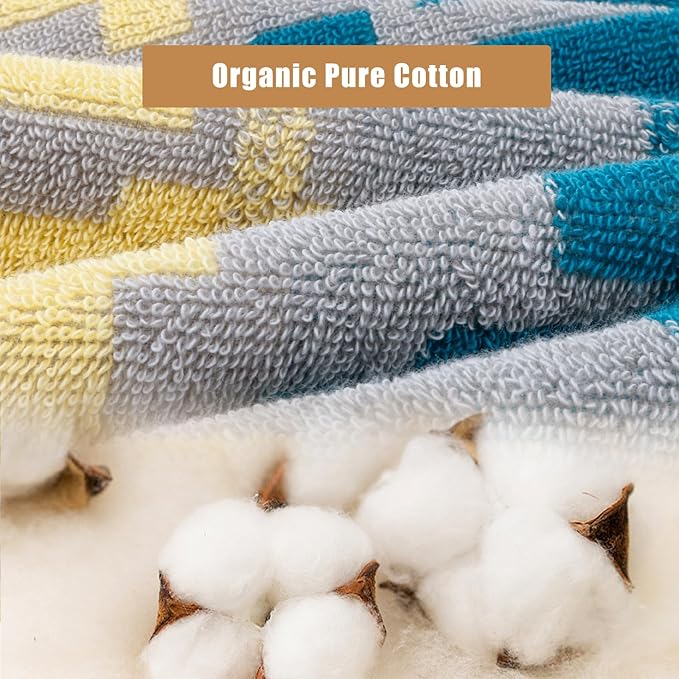 SEMAXE 18-Pack Bath Towel Set Include 6 Bath Towels, 6 Hand Towels, 6 Wash Cloths, 100% Cotton Bathroom Towels with Hanging Loops, Soft and Absorbent Towel, Colorful Towel - Checkered Collection