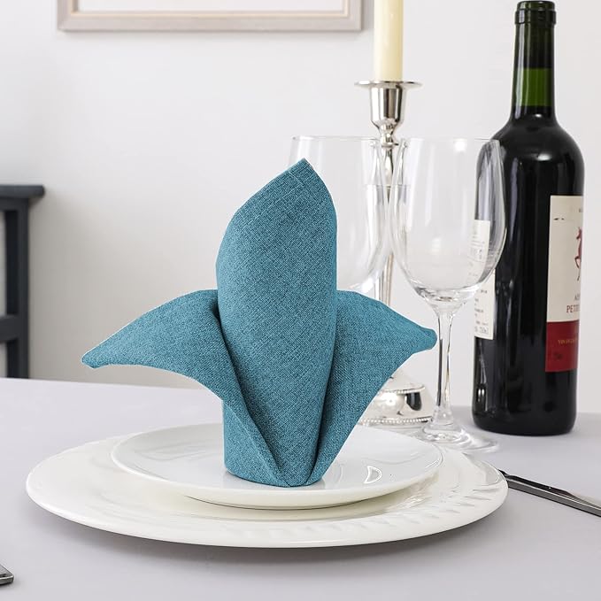 H.VERSAILTEX Linen Textured Cloth Napkins Set of 12 (18" X 18") Linen Textured Dinner Napkins Waterproof Extra Soft Thick Durable Reusable Napkins with Hemmed Edges, Heather Storm Blue