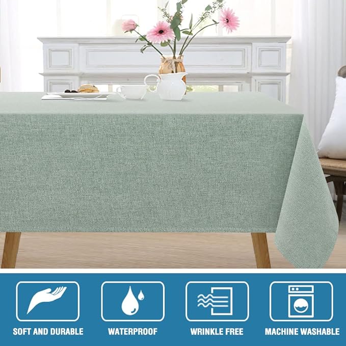 H.VERSAILTEX Linen Textured Tablecloth 54 x 54 Waterproof Decorative Table Cloth Spill-Proof Linen Look Cover for Party Table Extra Soft and Thick Fabric Wrinkle Free, Heather Sage