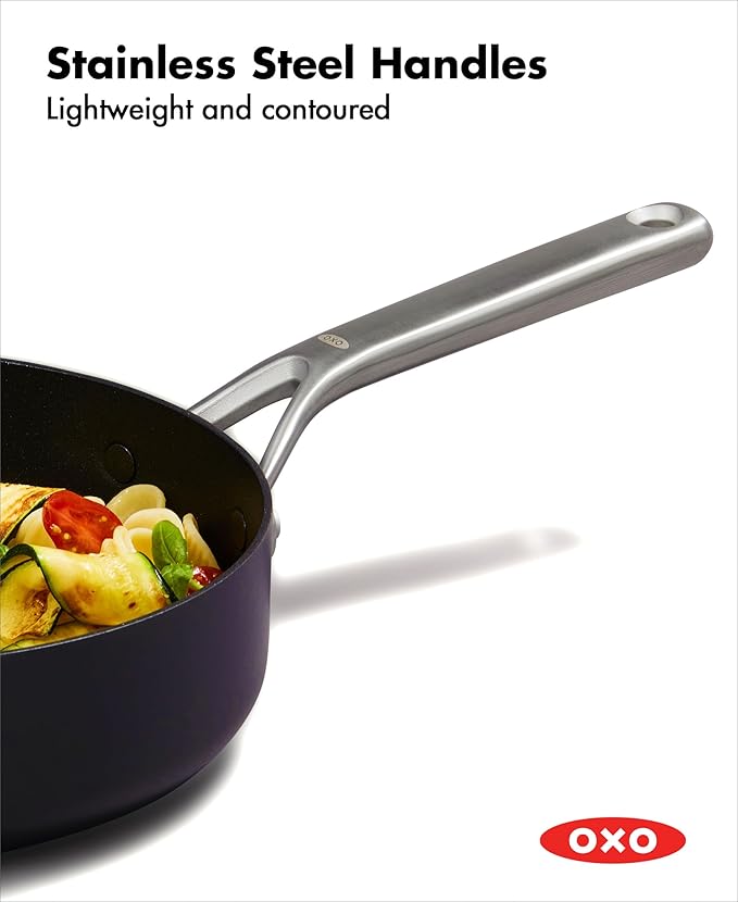 OXO Professional 3QT Saute Pan Jumbo Cooker with Lid, Hard Anodized Ceramic Nonstick Cookware PFAS-Free, Stainless Steel, Induction Suitable, Diamond Reinforced Coating Dishwasher and Oven Safe, Black