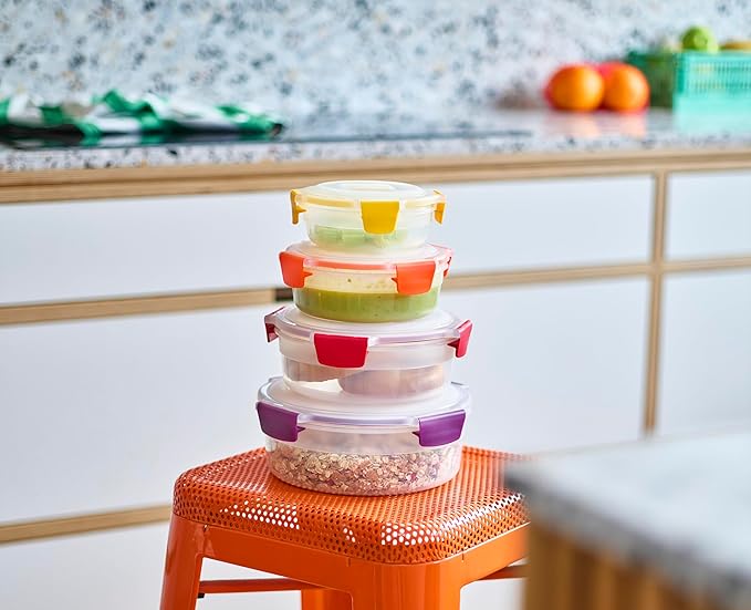 Joseph Joseph Nest Lock 8-piece Plastic BPA Free Round Food Storage Container Set with Lockable Airtight Leakproof Lids - Multicolor
