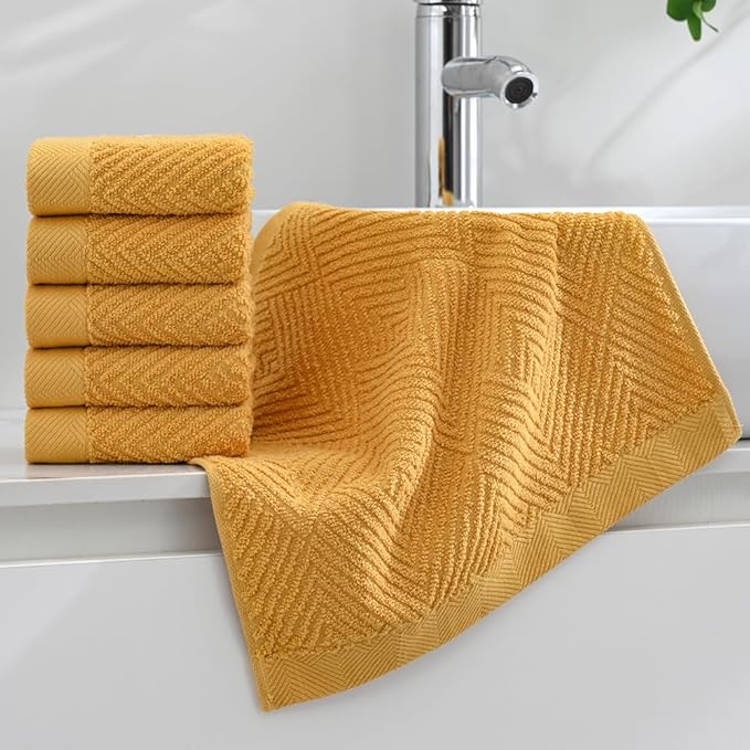 sense gnosis Yellow Washcloth Set of 6 Striped Weave 100% Terry Cotton Towel Super Soft Highly Absorbent Washcloths Towel for Bathroom 13" X 13"