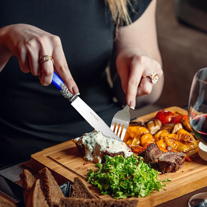 20 Pieces 18/10 Stainless Steel Elegant Silverware Set for 4,Vintage Flatware Set,Dishwasher Safe (20, Deep Blue)