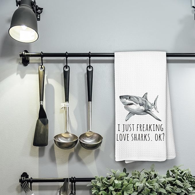 Ocean Shark Bathroom Gifts Decor Hand Towels - I Just Freaking Love Sharks Kitchen Towels, Ocean Shark Animal Kids Bathroom Decor Hand Towels, Sharks Gifts for Women,Home & Kitchen