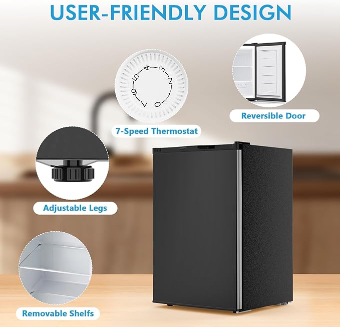 COWSAR 3.0 Cu.Ft Upright Freezer, Compact Freezer, Standing Deep Freezer with Adjustable Thermostat, Removable Shelves & Reversible Door, Fast Cooling for Office,Dorm,Commercial, Black