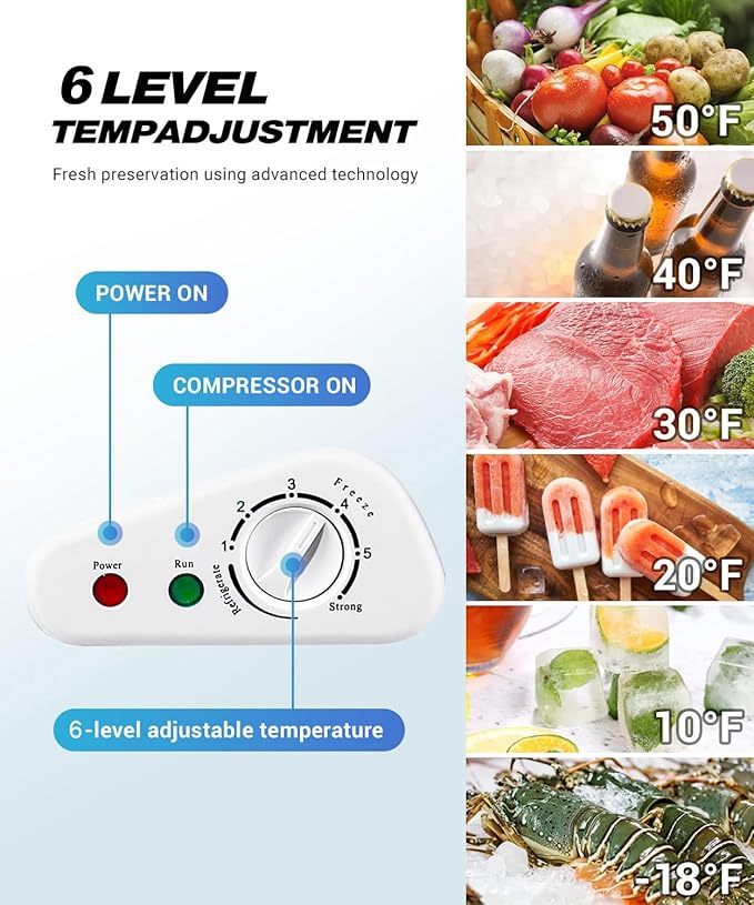 3.5 Cu.Ft Deep Freezer, Chest Freezer with Removable Basket and High Volume, Small Freezer with 6 Levels Adjustable Temperature for Home/Kitchen/Office/Garage/Bar (White)
