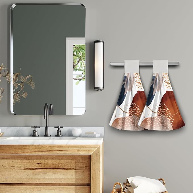 Giwawa Boho Abstract Hanging Kitchen Towels Modern Orange Dishcloths 2PCS Soft Absorbent Fingertip Towel for Bathroom Restroom Home Decor