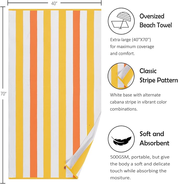 Large Beach Towel Oversized - 40"X70" Big Cute Beach Towels, Extra Large Plush Thick Pool Towel, XL Wide Fluffy Yellow Swimming Towel Oversize for Adults Mens Women