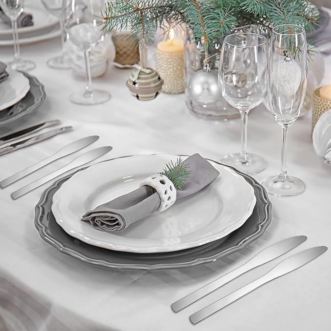 Therwen 64 Pieces Dinner Knives Set Stainless Steel Knife 8.43 Inches Silver Butter Knife Durable Table Knives Silverware for Home Restaurant Kitchen, Dishwasher Safe