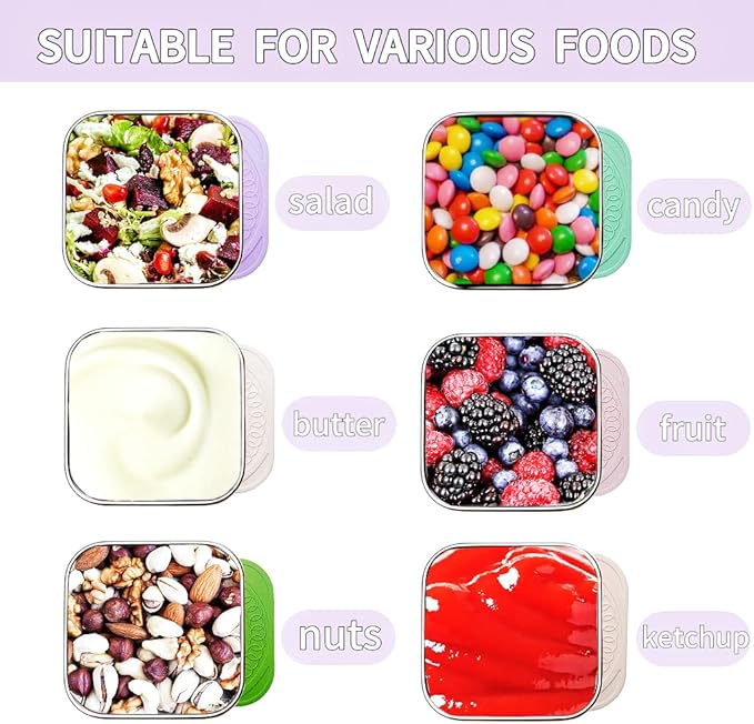 6Pack Stainless Steel Snack Containers for Kids, Easy Open Leak Proof Metal Toddler Snack Containers with Silicone Lids, Stackable Metal Toddler Lunch Box for Daycare, School and Travel (6oz)