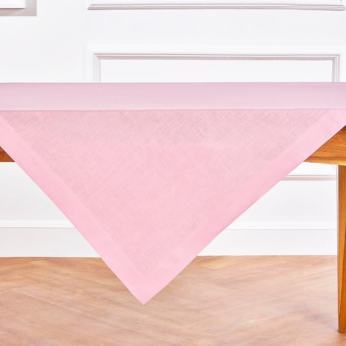Solino Home Linen Square Tablecloth 52 x 52 Inch - 100% Pure Linen Pink Lemonade Table Throw - Fete, Machine Washable Table Cloth for Valentines