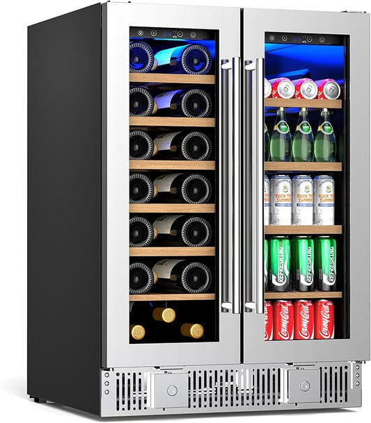 Antarctic Star 24-inch Wine & Beverage Refrigerator with LED Light & Door Lock, Dual-Zone Glass Doors, Smart Touch Panel, 21 Bottles & 88 Cans, Built-in/Freestanding for Home/Offices/Kitchen