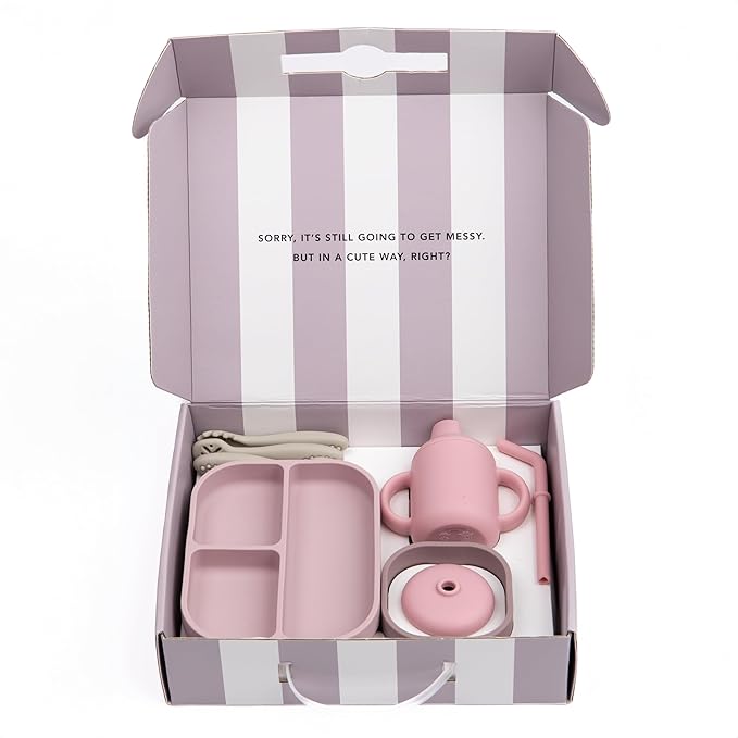 Bella Tunno Little Bites Bundle Baby Feeding Set with 1 Bowl, 1 Plate, 3 Utensils, 1 Cup, 2 Lids; Baby Led Weaning Supplies; 100% Food-Grade Silicone (Magic Meadow)