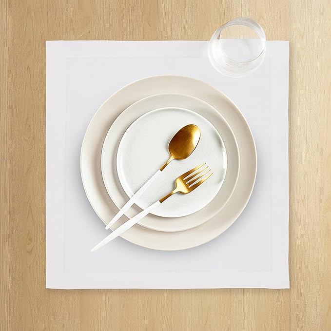 Solino Home White Placemats Set of 4-100% Pure Linen Placemats 14 x 14 Inch for Winter, Valentines, Holiday, New Year - Fete