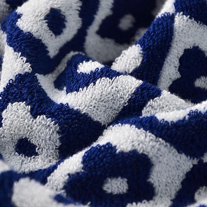 Jacquotha Cotton Hand Towels Navy Checkered Floral - Quick Drying Hand Towel Set of 4 for Kitchen Bathroom Decor, 29” x 13”