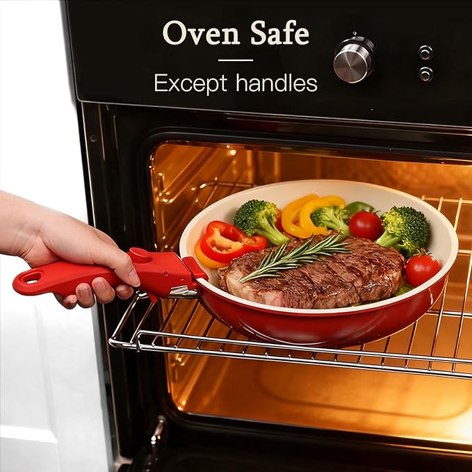 GiPP 5PCS Pots and Pans Set Non Stick, Nonstick Cookware Set Detachable Handle,Ceramic Pots for Cooking Non Stick with Removable Handle, RV Cookware Set, Red Black Gradien