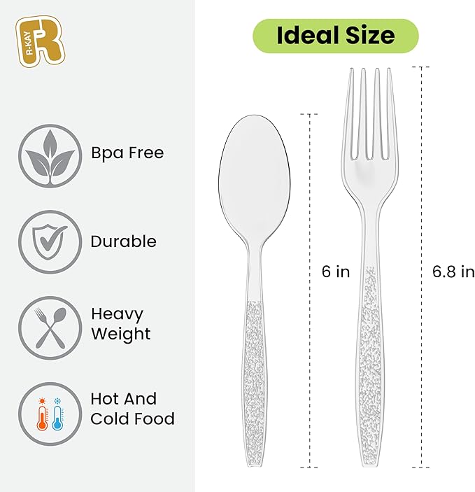 200 Count Plastic Silverware Heavy Duty - Clear Plastic Forks And Spoons Set - BPA Free Plastic Utensils Set - Heat Resistance Cutlery For All Occasions