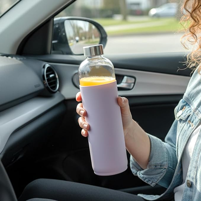 32 oz Glass Water Bottles with Lids and Silicone Sleeve, Reusable Juice Bottles with Stainless Steel Leak Proof Cap, Beverage Storage Containers for Juicing & Water, BPA Free Set of 3