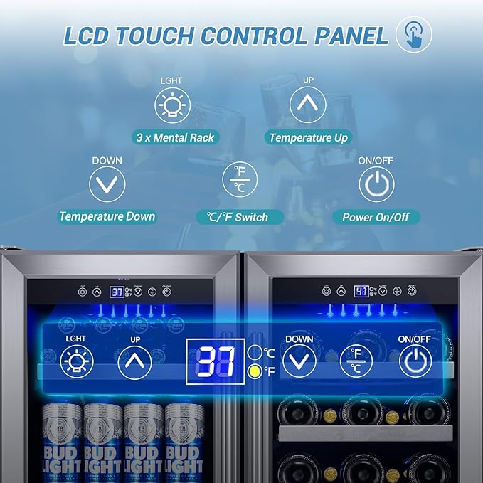 30Inch Wine and Beverage Refrigerator - Dual Zone Beverage Cooler Under Counter, Holds Up to 30 Bottles & 90 Cans Drink and Beer Fridge Built-In for Home Kitchen Bar and Office