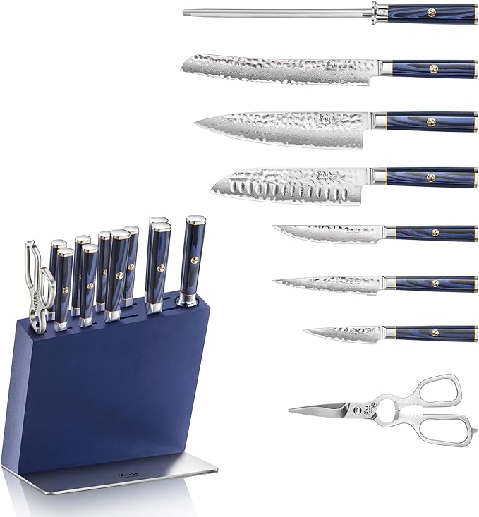 Cangshan KITA Series 12-Piece Knife Block Set, HUA Ash Wood Block, 501790 (Blue, 12pc)