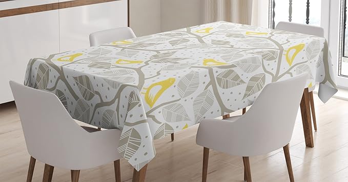 Ambesonne Grey Tablecloth, Pastel Colored Repetitive Pattern of Irregular Dots Silhouettes Style, Rectangular Table Cover for Dining Room Kitchen Decor, 60" X 84", White Yellow