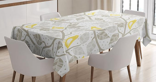 Ambesonne Grey Tablecloth, Pastel Colored Repetitive Pattern of Irregular Dots Silhouettes Style, Rectangular Table Cover for Dining Room Kitchen Decor, 60" X 90", White Yellow
