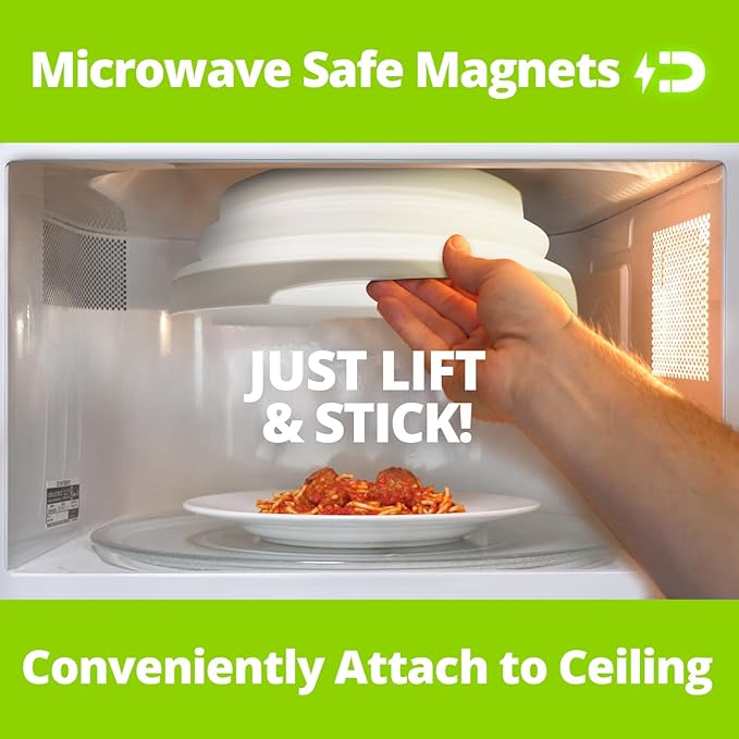 HOVER COVER Magnetic Microwave Splatter Cover with High Power, Strongest Magnetic Grip, Collapsible 12-Inch BPA-Free Food Lid, Vented Plate Guard, Dishwasher Safe, Space-Saving Storage - White