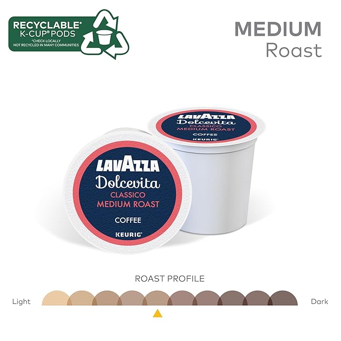 Lavazza Dolcevita Classico, Single-Serve Keurig K-Cup Pods, Medium Roast Coffee, 88-Count Box (4 Packs of 22)