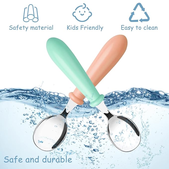 Pimoys 6 Pieces Stainless Steel Toddler Spoons, Kids Spoons with Round Handle, Toddler Utensils Children's Silverware Set, BPA Free, Dishwasher Safe