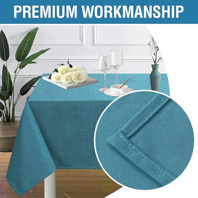 H.VERSAILTEX Linen Textured Table Cloths 60 x 60 Inch Premium Solid Tablecloth Spill-Proof Waterproof Table Cover for Dining Buffet Feature Extra Soft and Thick Fabric Wrinkle Free, Teal