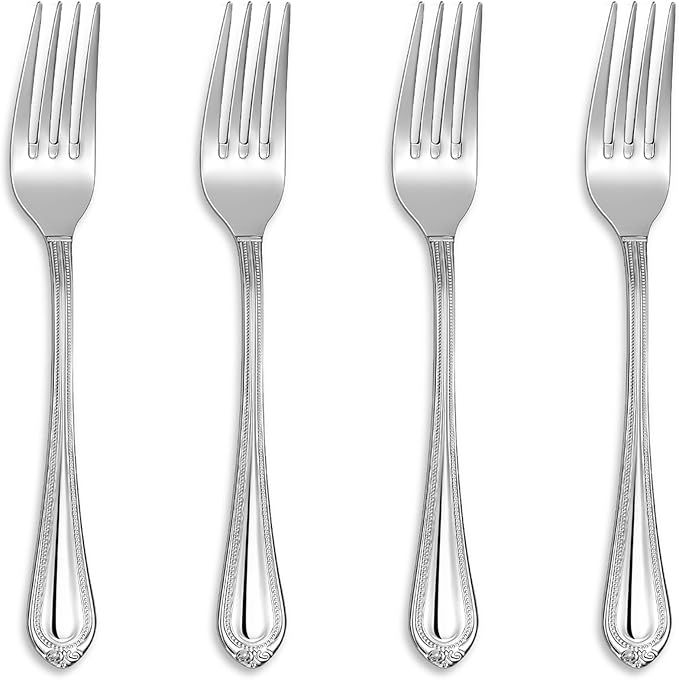 KEAWELL Pearl Edge 4-Piece Premium Fork Set, 18/10 Stainless Steel, Fine Silverware with Mirror Finish, Dishwasher Safe (4, 7.3" Salad Forks)