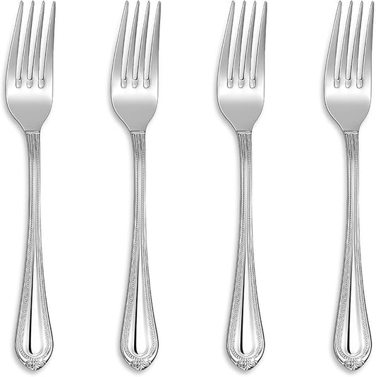 KEAWELL Pearl Edge 4-Piece Premium Fork Set, 18/10 Stainless Steel, Fine Silverware with Mirror Finish, Dishwasher Safe (4, 7.3" Salad Forks)