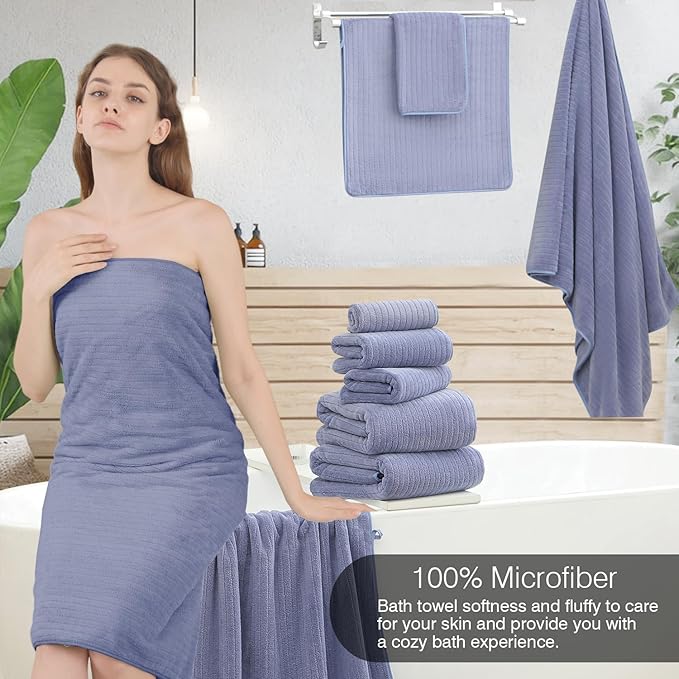 18 Piece Family Bath Towel Set Include 6 Bath Towels,6 Hand Towels and 6 Washcloths Soft Bathroom Towel with Hanging Loops,Highly Absorbent Quick Dry Towels Set for Bathroom,Hotel and Spa-Violet
