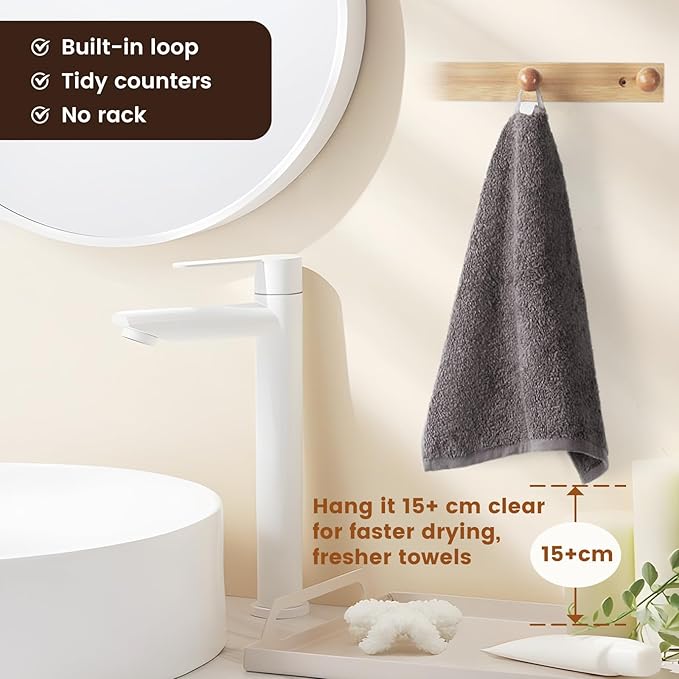 SEMAXE 100% Cotton Washcloths for Bathroom - 24 Pack, Quick-Dry Face Towels with Hanging Loop, Highly Absorbent and Soft, 13x13 Inch, Grey