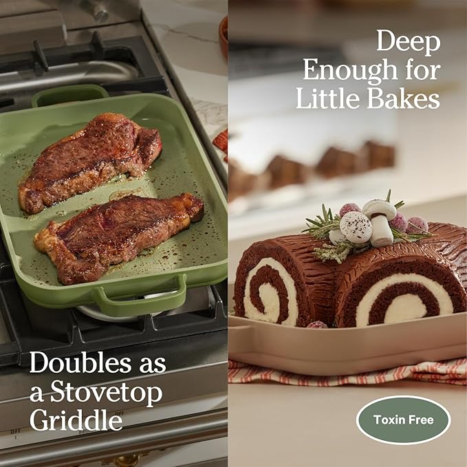 Our Place Mini Griddle Pan - 2 Quart Nonstick Ceramic Sheet Pan & Stovetop Griddle with Handles | Toxin-Free Cast Aluminum | Oven Safe up to 450°F | Sage