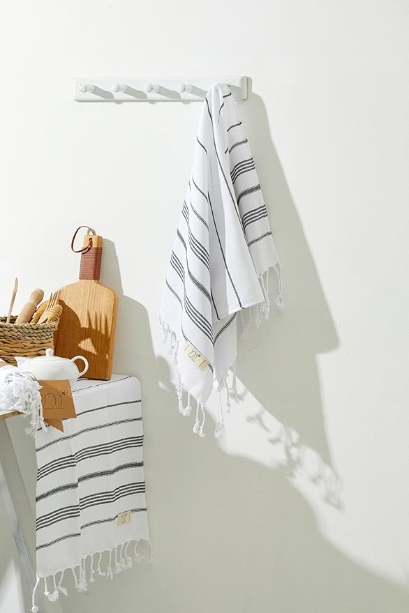 Hand Towels - Set of 2, 18" x 30" inches, Decorative Peshtemal Cotton Hand Towels for Kitchen, Bath, Guest, Face, Hair, Gym, Yoga, Dishcloth, Travel (White)