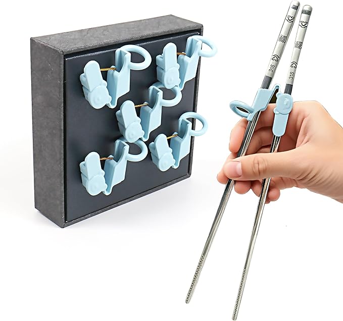 Chopsticks Helper, 5 set Light Blue Holders for 0.276-inch Diameter Chopsticks,Training for kids and Adults,Gift Box Set