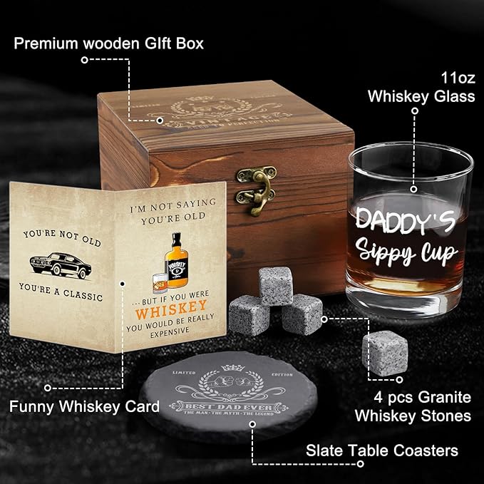 Christmas Gifts,Daddy's Sippy Cup Whiskey Glass 11 OZ, First Fathers Day Gift Ideas for New Dad, Husband, Boyfriend from Daughter Wife Son Kids, Girl Dad Gifts for Fathers Day,Birthday,Christmas