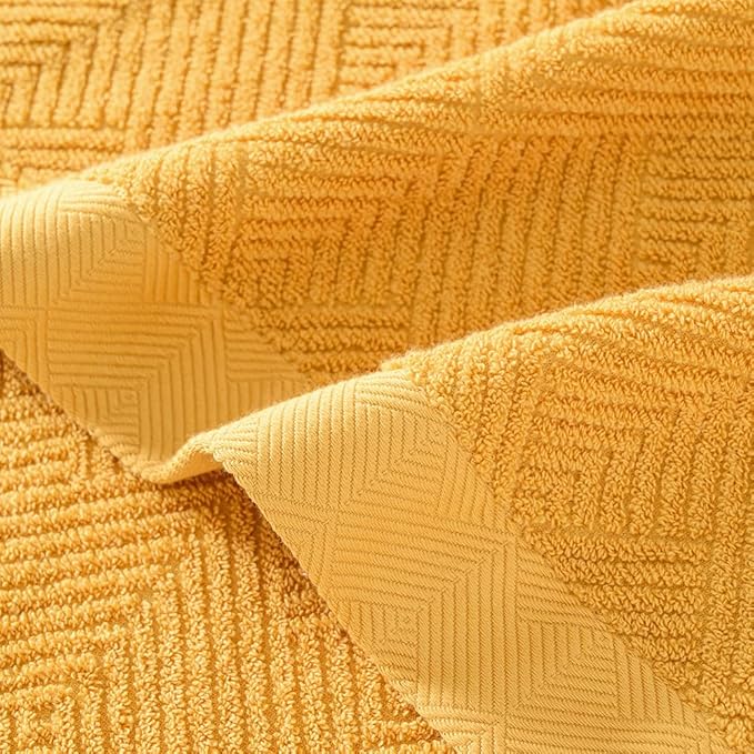 sense gnosis Yellow Bath Towels Set of 2 Striped Weave 100% Terry Cotton Towel Super Soft Highly Absorbent Bath Towel for Bathroom 27" X 55"
