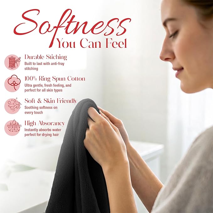 RIVERSIDE 12 Pack Washcloths - 12x12 Inches, 400 GSM, 100% Ring-Spun Cotton - Soft, Absorbent & Durable Face and Body Towels - for Bathroom, Spa, Gym, Makeup Removal & Everyday Use - Black