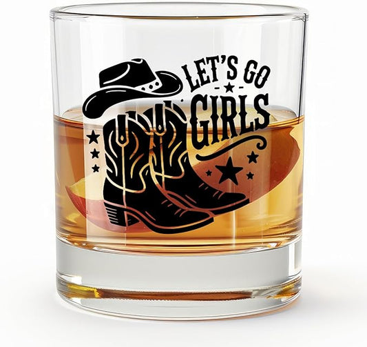 Western Cowgirl Party Whiskey Glasses 10 oz, Cowgirl Gifts, Let's Go Girls Bachelorette Party Old Fashioned Rocks Glasses Cup for Women Drinking Scotch Bourbon Liquor