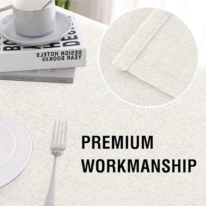 H.VERSAILTEX Linen Textured Tablecloth 60 x 60 Waterproof Decorative Table Cloth Spill-Proof Linen Look Cover for Party Table Extra Soft and Thick Fabric Wrinkle Free, Heather Ivory