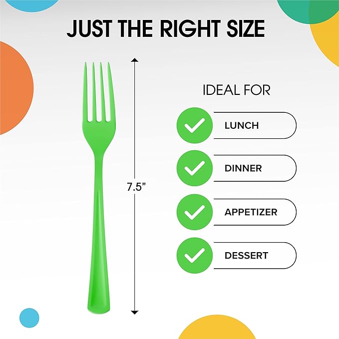 Party Solids Lime Green Plastic Forks 200 Pcs Lime Green Forks Disposable Utensils Heavy Duty Plastic Cutlery Set Disposable Cutlery Sets Flatware Sets Silverware Set Party Supplies & Party Tableware