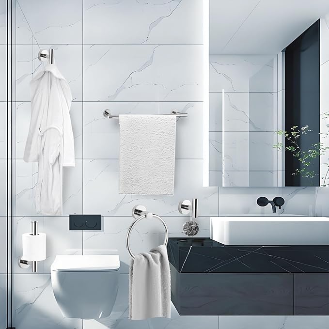 5-Piece Towel Racks for Bathroom, Stainless Steel Bathroom Accessories Set, Bathroom Towel Holder Wall Mounted, Sturdy Bath Towel Bar Set Bathroom Hardware Set (Chrome)